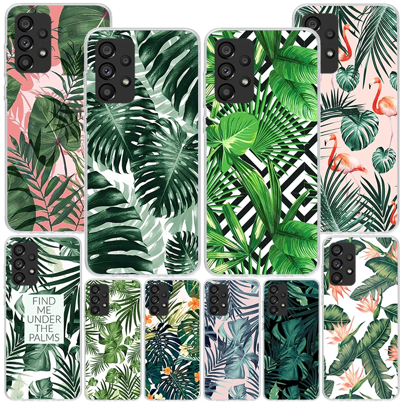 Summer Tropical Plants Green Leaf Phnoe Case for Samsung Galaxy A15 A55 A35 A25 A14 A54 A34 A24 A13 A53 A33 A23 A52 A12 A32 A22