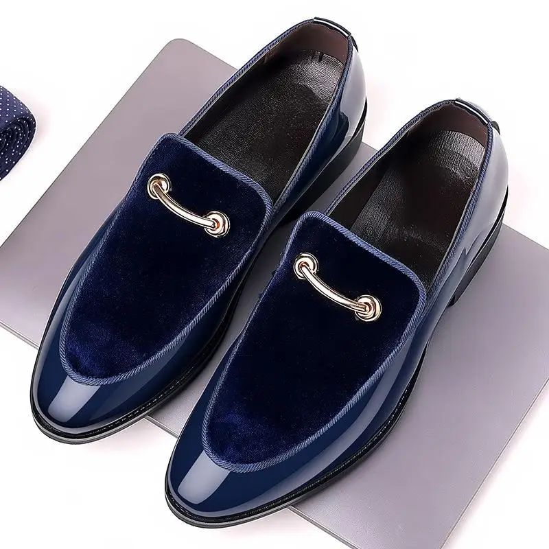 

British Style Leisure Shoes Velvet Patent Leather Loafers Wedding Men's Shoes Hair Stylist Single Shoes Sharp Head Rubber Sole