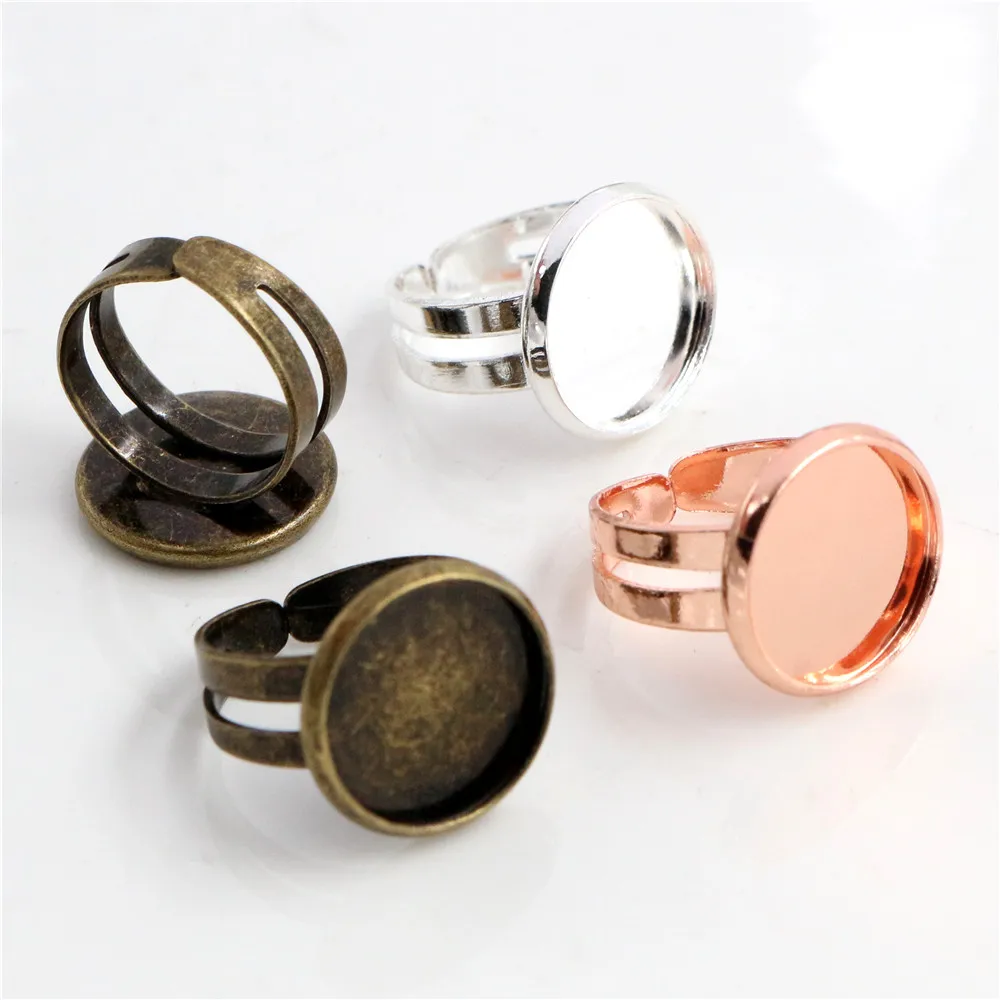 Child Ring 12mm 10pcs Silver Plated Rose Gold Color Children Adjustable Ring Settings Blank/Base,Fit 12mm Glass Cabochons