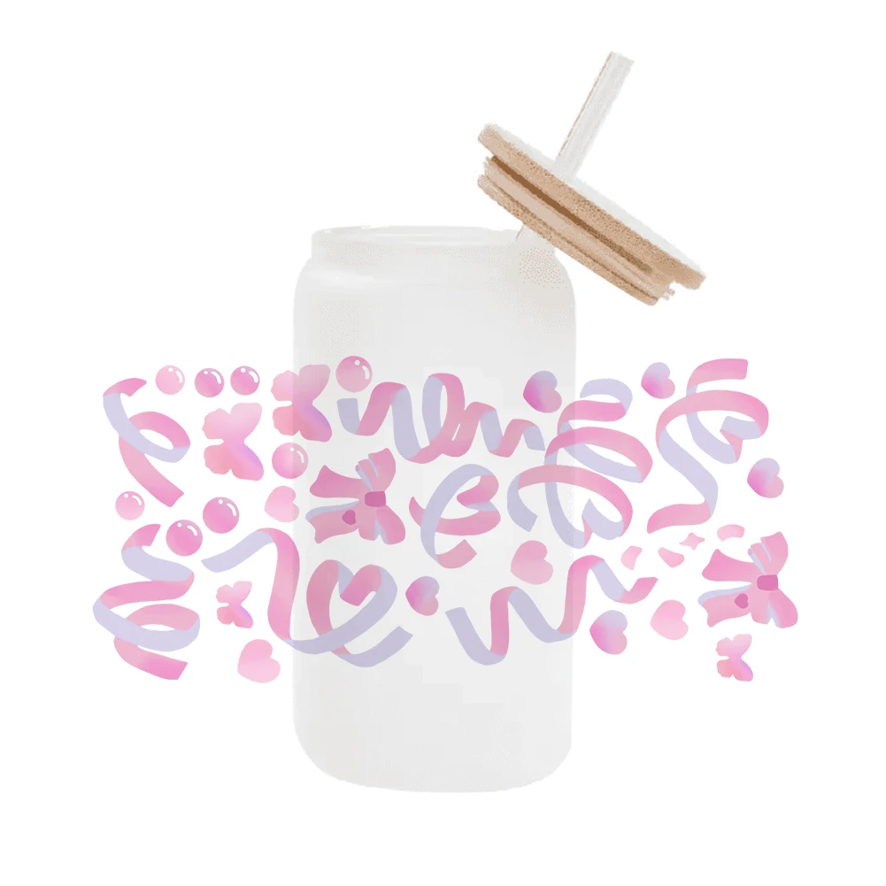 

Bow Ribbon Cartoon For Libbey 16oz Can Glass 3d Waterproof Uv Dtf Coffee Can Wrap Libbey Glass Wrap 11x11cm