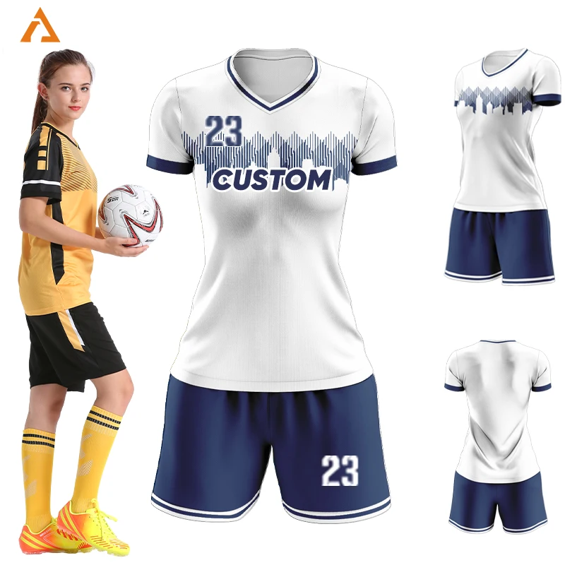 

Fully Sublimation Female Soccer Uniform Personalized Custom Breathable Short Sleeve Womens Football Jersey Training Shirt M949