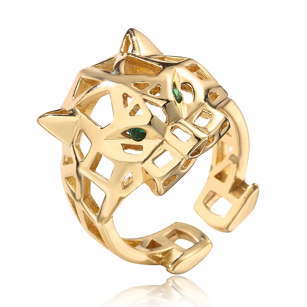 Women's Gold Color Zircon Leopard Open Ring, Statement Piece