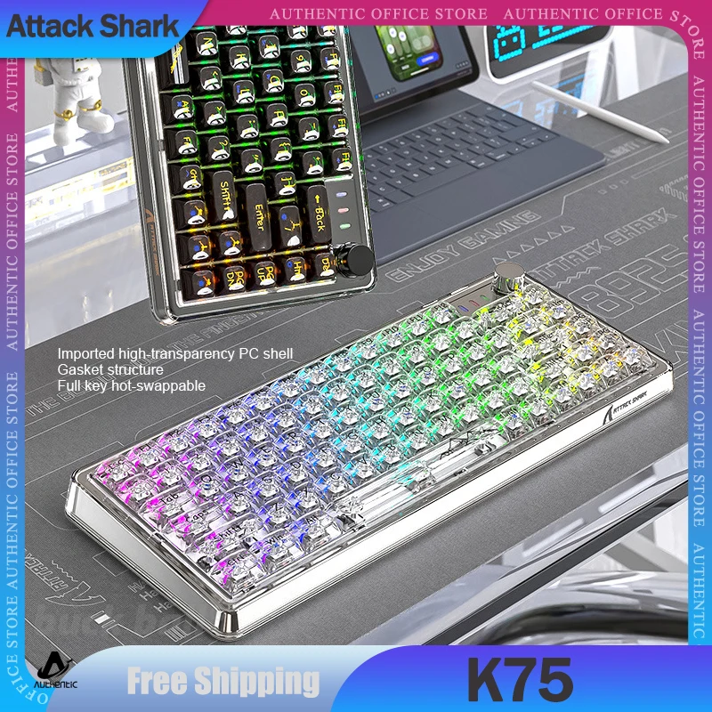 

Attack Shark K75 Mechanical Gamer Keyboard Transparent Wired Keyboard Hot Swap 81Key RGB Backlit Gaming Customized Keyboard Gift