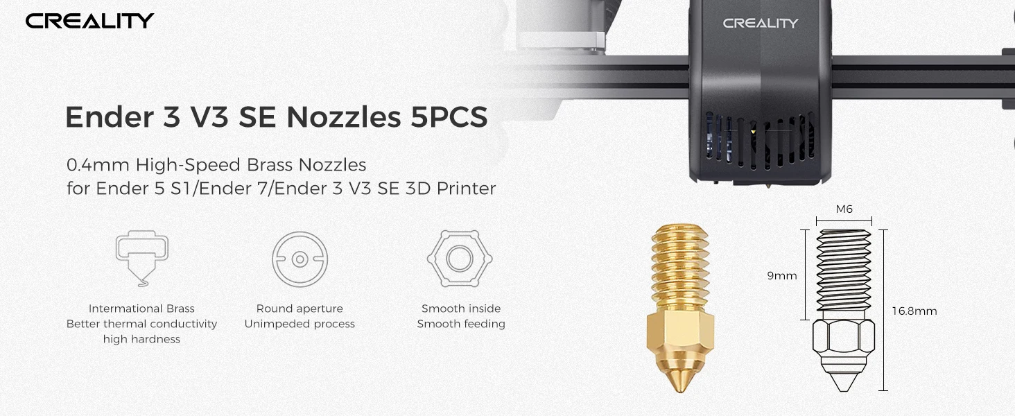 Offizielle Creality Ender 3 V3 SE Düsen 0,4 mm 5 Stück Hochgeschwindigkeits-Messingdüsen M6 Hotend-Extruderdüse für Ender 5 S1/Ender 7 3D – Detail 1
