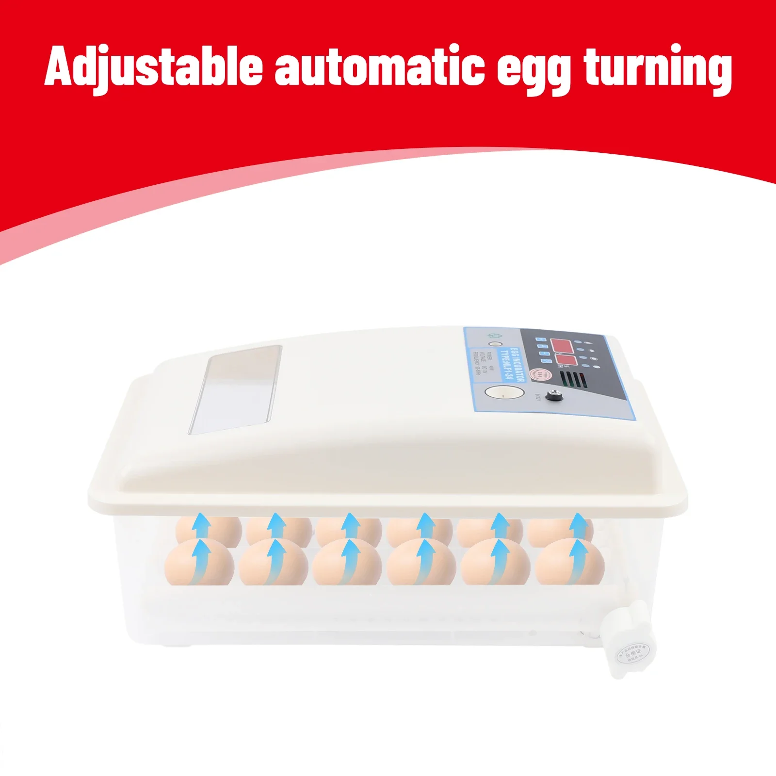 

24 Egg Incubator with LED Data Display, Automatic Control of Temperature and Humidity, Egg Candler, for Hatching Chickens