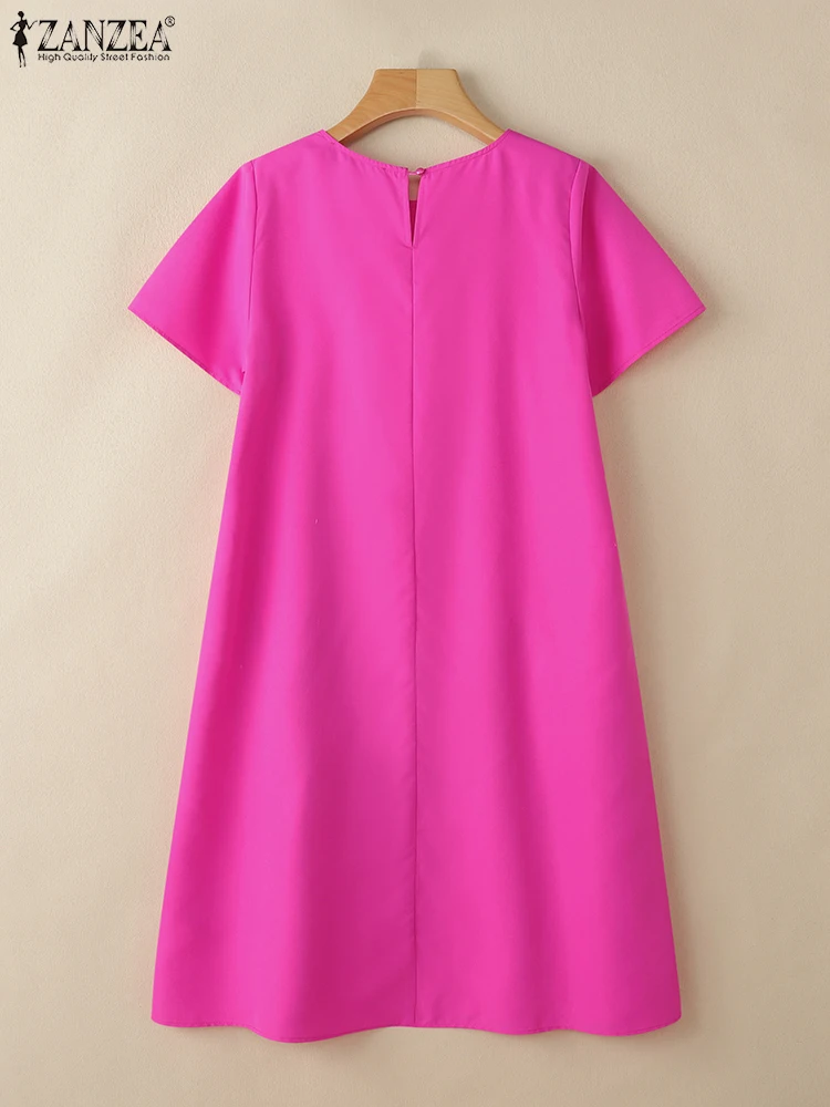 ZANZEA Sommer Floral Stickerei A-line Roben Femme Oansatz Frau Kurzarm Casual Vestidos Mujer Pendeln Knie-Länge Kleider