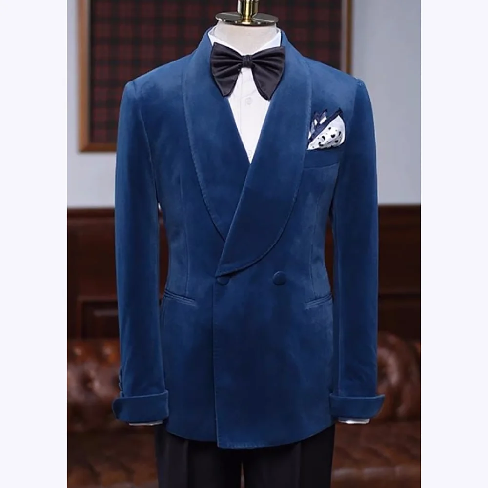 

Elegant Shawl Lapel Men Suits Chic Two Button Velevt Balzer With Balck Pants Two Piece Tailor-Made Business Office Formal Set