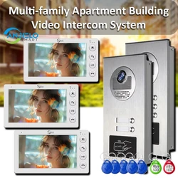 ANJIELO 2-3 Unit Multi Apartments Intercom System Video Doorbell with RFID Card Unlock 7inch 4-Corded Video Door Phone Interfone