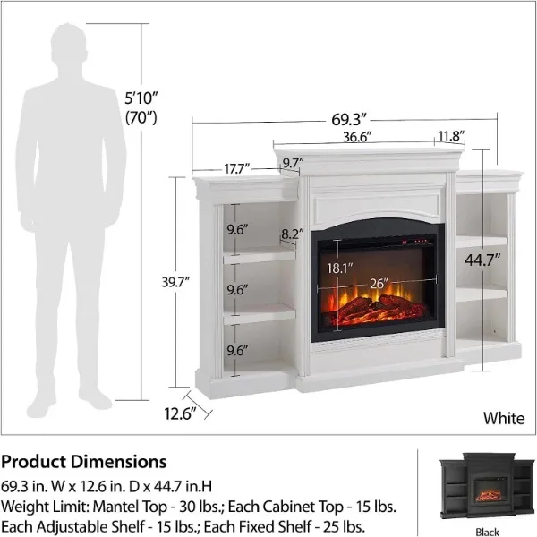 Ameriwood Home Lamont Mantel Fireplace, White