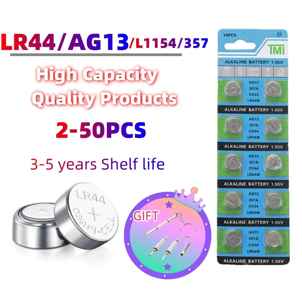 

2-50pcs LR44 Batteries AG13 Button Cell Battery 1.5V 357 SR44 LR1154 Button Coin Batteries L1154 Battery for Watch Toys Remote