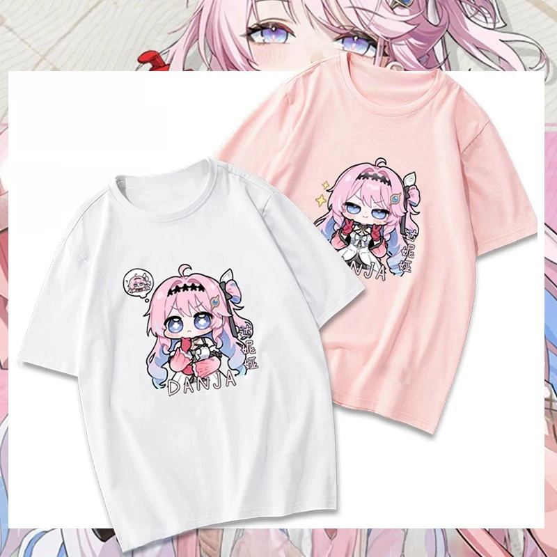 Game Wuthering Waves Character Denia Chibi Emoji Cute Cotton T-shirt Print Casual Harajuku Tees Tops Men Women Summer Anime Tops