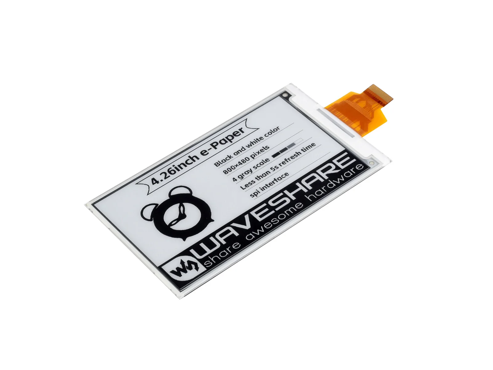 Waveshare 4.26inch E-Paper raw display, 800x480, Black/White, SPI Communication for Raspberry Pi Low Power, Wide Viewing Angle