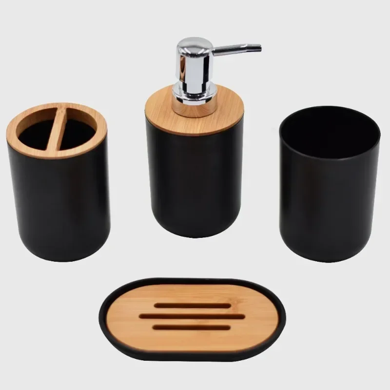 Soap Lotion Dispenser Bathroom Accessories Set Resin Wood Soap Dish Toothbrush Holder Tumbler Pump Bottle Cup Black or White