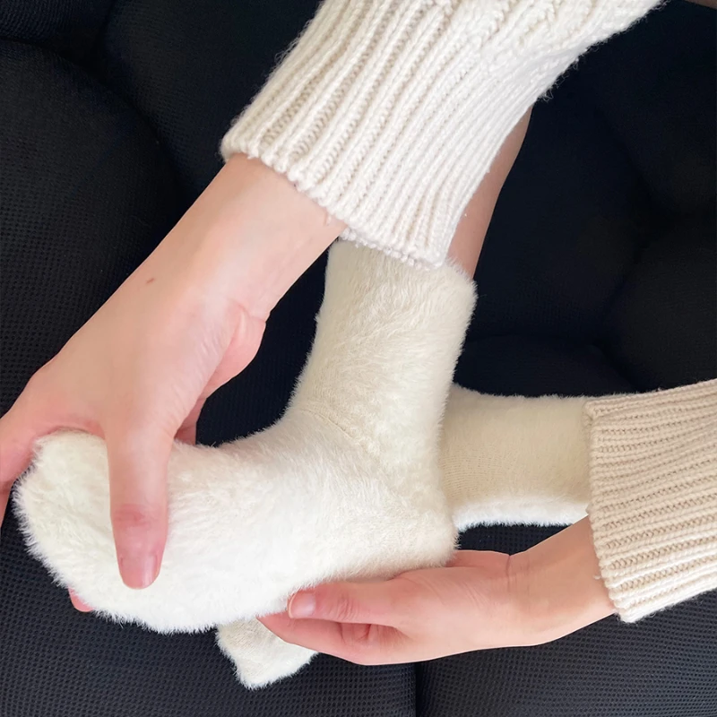 Solid Cozy Mink Velvet Socks Women Autumn Winter Hosiery Thicken Warm Pure Color Sleep Bed Floor Home Fluffy Harajuku Girl Sock