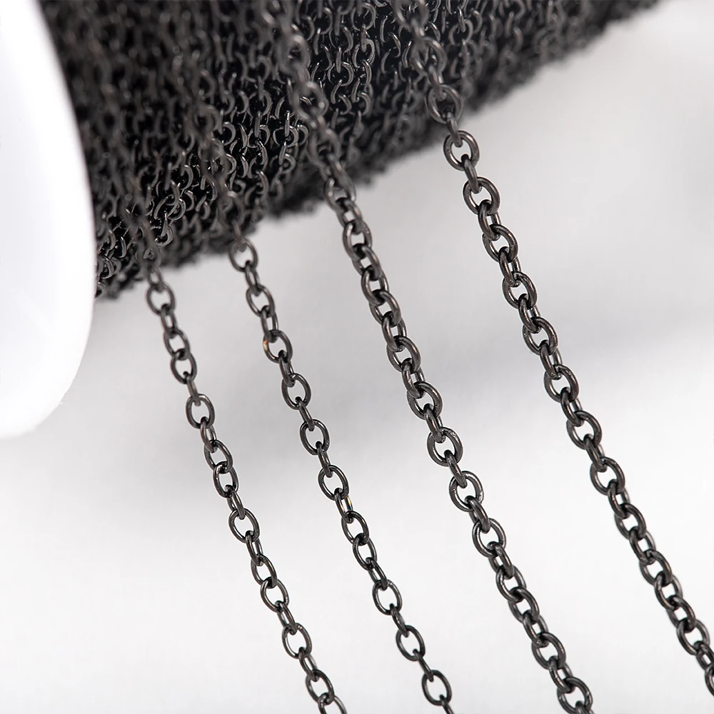 

10Meters 2Meters Black Color Stainless Steel O Shape Link Chain Round Cross Basic Chain Bracelet Necklace for DIY Jewelry Making