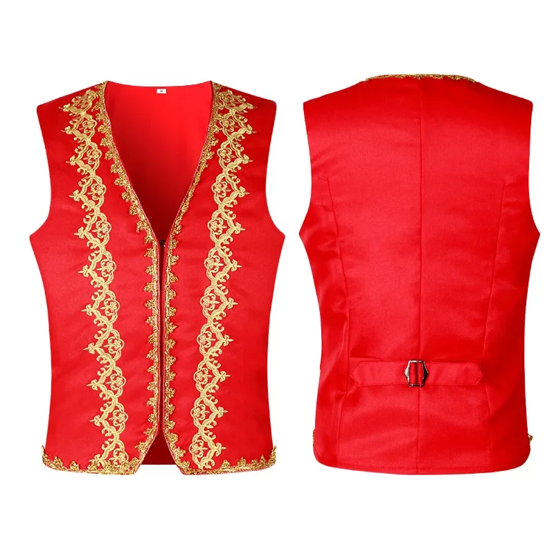 

Men Medieval Gold Embroidery Baroque Vest Slim Fit Palace Prince Black Waistcoat Men Stage Prom Drama Opera Costume Gilet