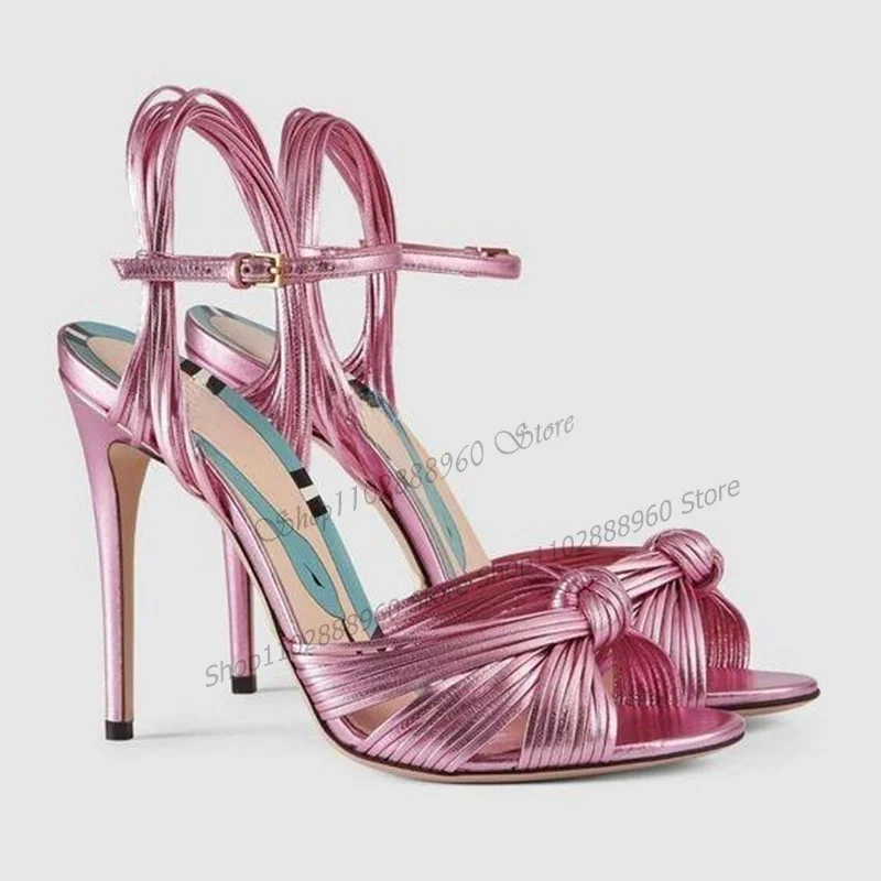 

Pink Narrow Band Bow Knot Decor Sandals Thin High Heel Women Shoes Ankle Buckle Strap Peep Toe 2023 Fashion Zapatos Para Mujere