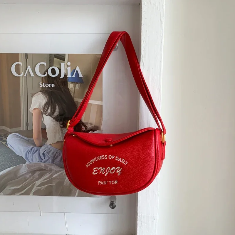 

Simple Letter Design Casual Underarm Bags 2025 Trend PU Leather Flap Phone Purse Solid Color Lady Crossbody Bag