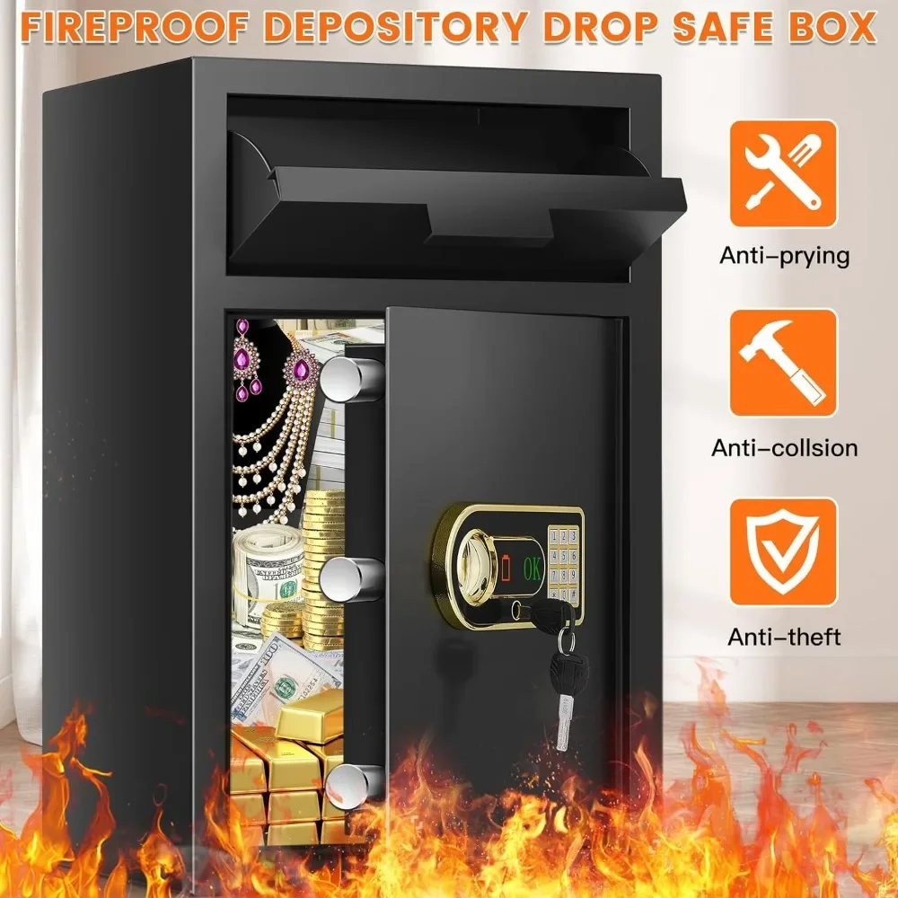 3.6 cubic feet fireproof file box, home office retail commercial heavy-duty cash storage lock safe