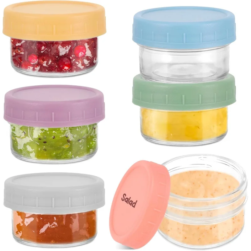 

TOPMAYA 6-ступенчатые контейнеры для заправки, стеклянные маленькие банки емкостью 80 мл с круглой крышкой, банки для приготовления еды, герметичная заправка для соуса и салата