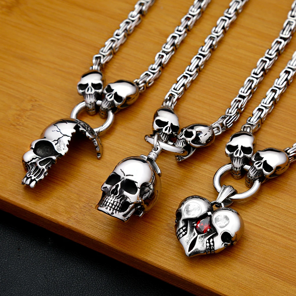 Vintage 316L Stainless Steel Skull Necklaces For Men Women Gothic Punk Skull Head Pendant Party Biker Fashion Hip Hop Jewelry view 3
