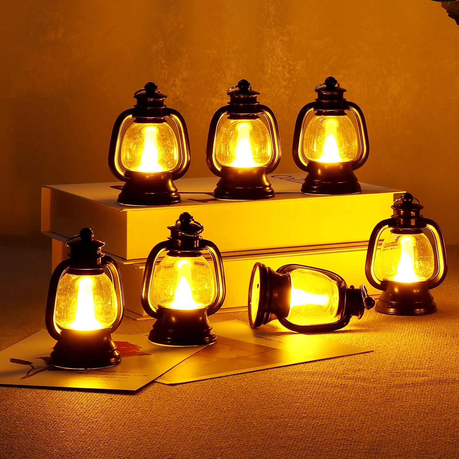 12/24Pcs LED Candle Lanterns Retro Flickering Hanging Lantern Candle Mini Outdoor Palace Light Waterproof Yard Garden