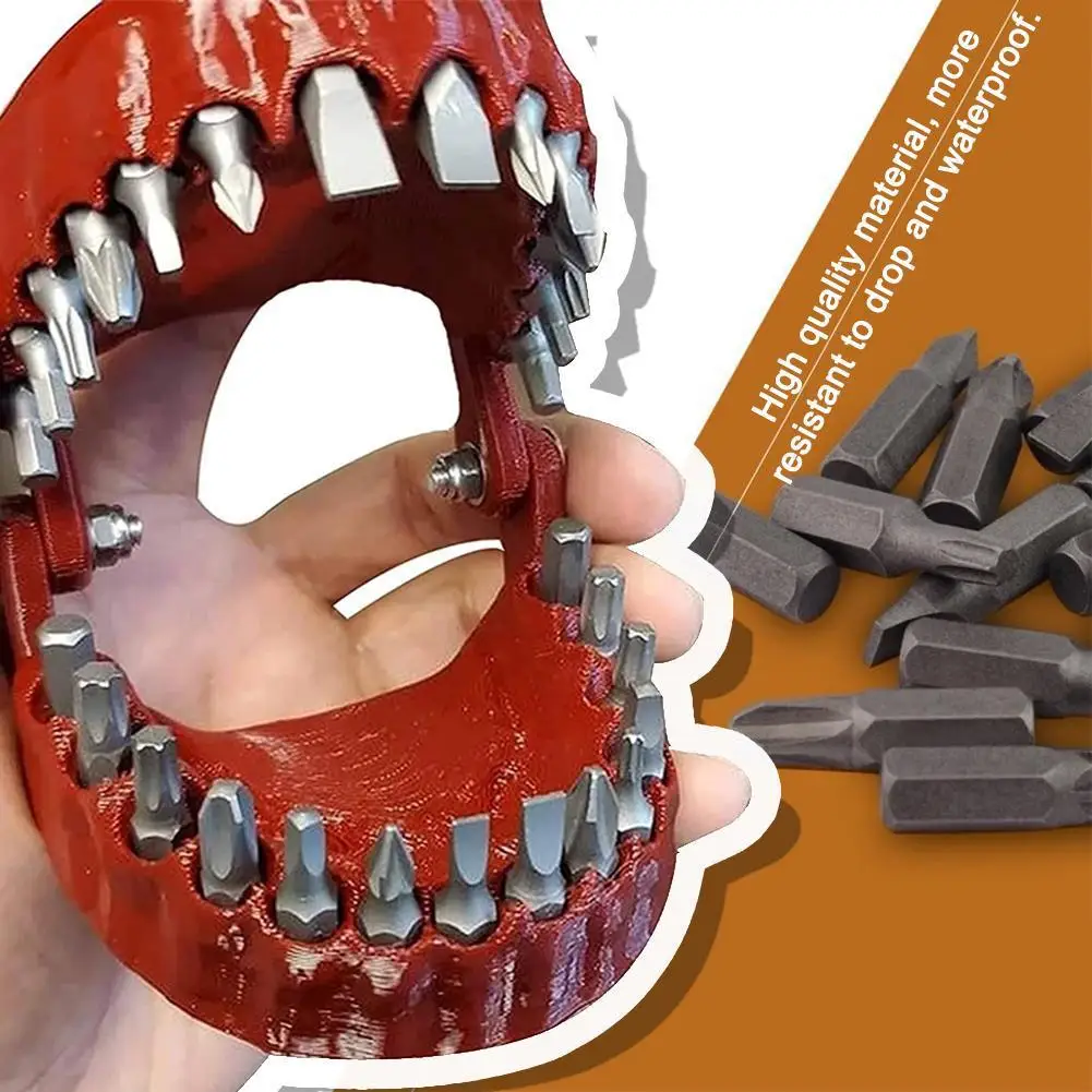 Funny Denture Drill Bit Holder Teeth Model Design Screwdriver Bit With 28 Bits Fits 1/4 Inch Hex Bit And Drive Bit Adapter Tools