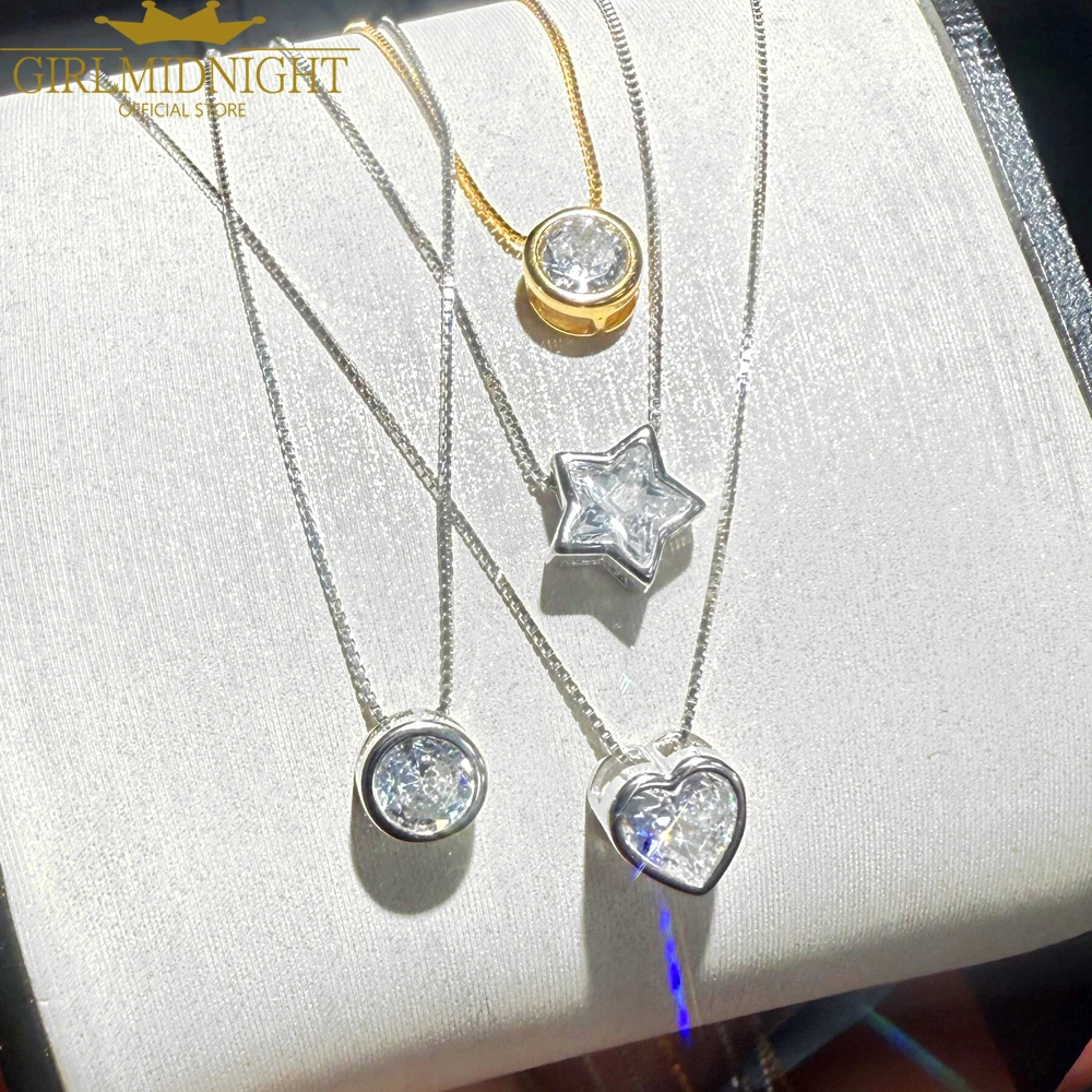 925 Sterling Silver Single Stone Heart Round Cubic Zirconia Delicate Box Chain Bezel Cz Single Charm Necklace Biżuteria damska