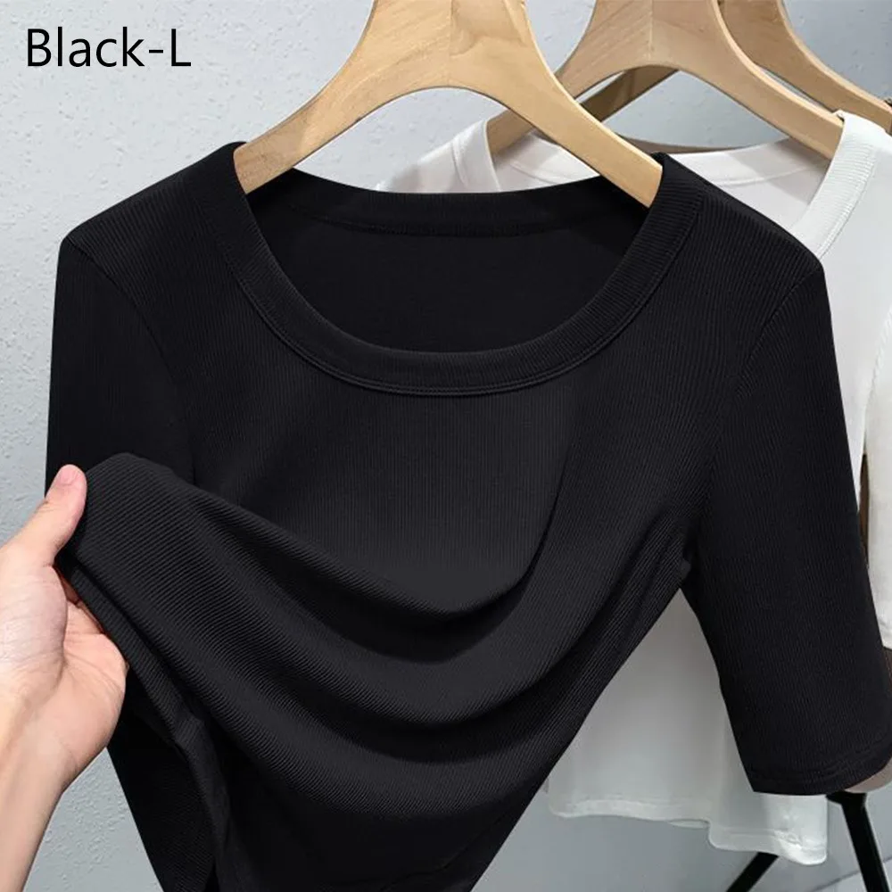 

New Solid Color Half Sleeved T-shirt Slim Versatile Round Neck Top Crew Neck Basic Shirt Spring Summer