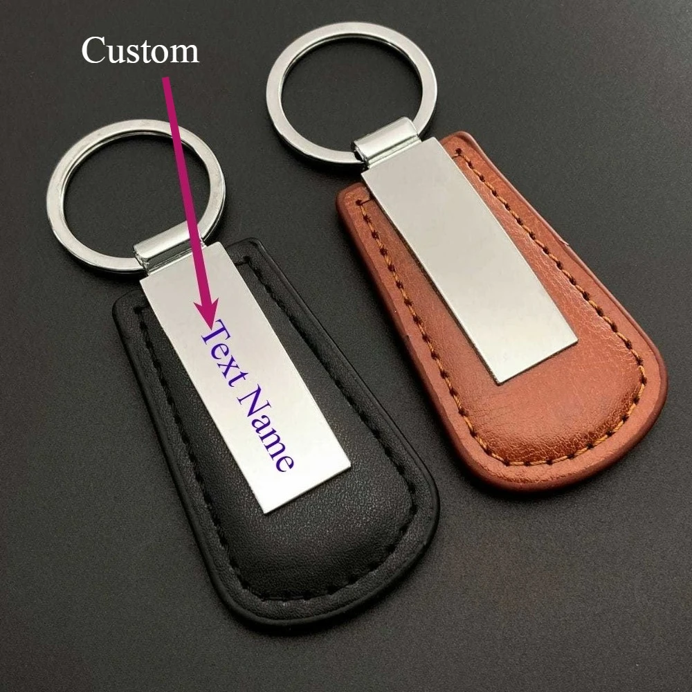 

Leather Charm Fashion Creative Keyring Stainless Steel Custom Keychain Laser Engraving Key Chain Men Women Personalized Gift