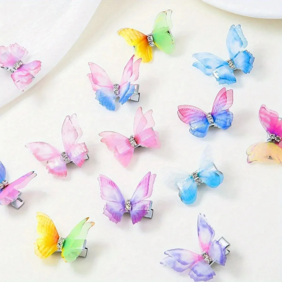 8/12 pieces, colors vary. Women’s gradient double-layered butterfly hair clips. Cute, princess-themed daily accessory set. image 6