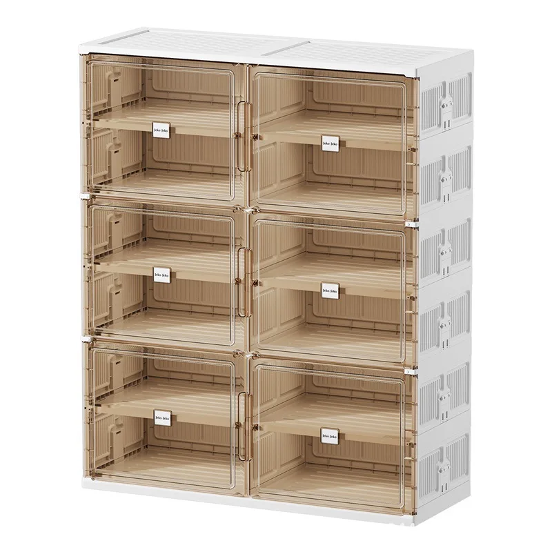 Double Row 6 Floors 6 Door Shoe Cabinet Can Hold 24 Pairs of Shoes Home Storage Display Cabinet Folding Shoe Rack with Door