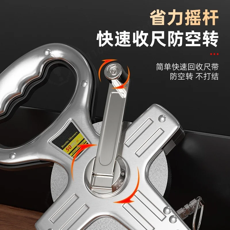 50M 100M Steel Tape Measure, Heavy Duty Handheld Survey Tape, Portable Ground Insert Measuring Ruler for Construction Survey