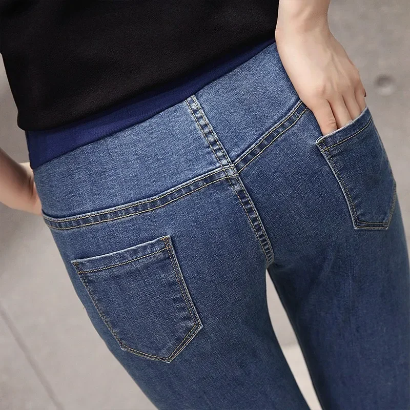 Low Waist Y Leg Open 9/10 Length Ripped Hole Denim Maternity Jeans Summer Belly Pencil Trousers Pregnant Women Pregnancy Clothes