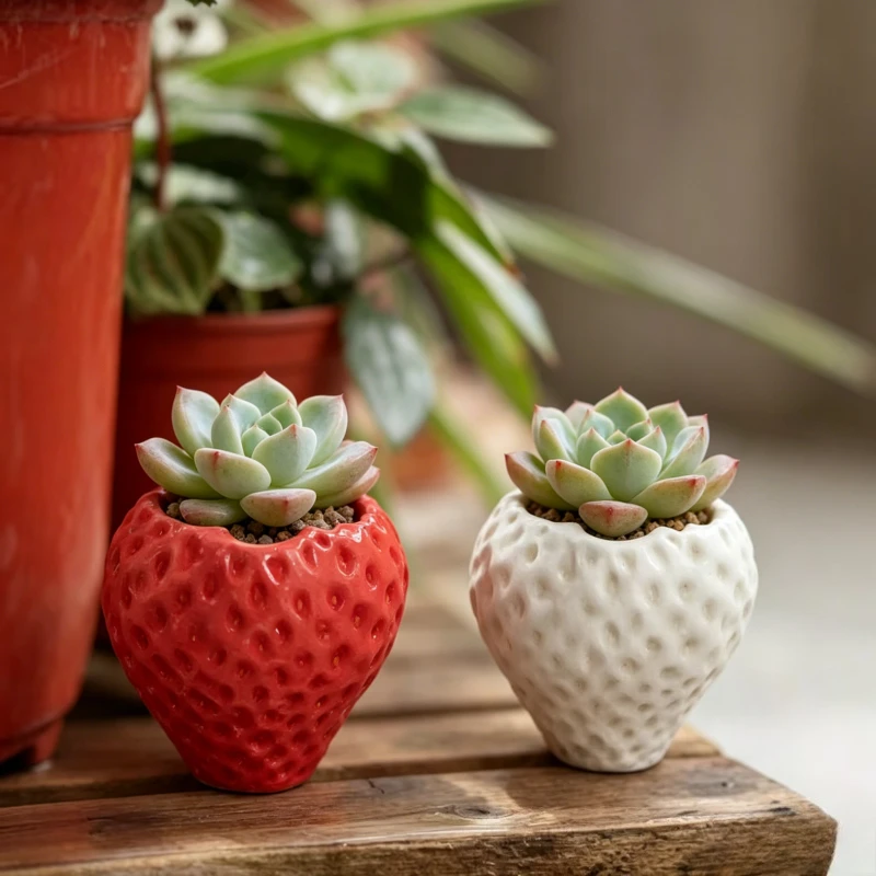 Red, white, pink Mini Strawberry Shaped Succulent Pot,Small Plant Planter For Desk Window Car Indoor Home Decor,3D Printed Craft