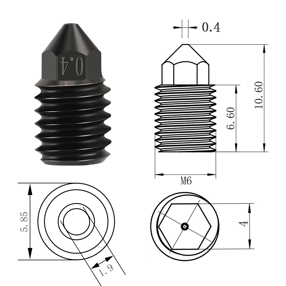 450 ℃   Bico de aço endurecido de alta temperatura para bambu lap x1, bicos resistentes ao desgaste de carbono 0.2/0.3/0.4/0.5/0.6/0.8/1.0/1.2mm