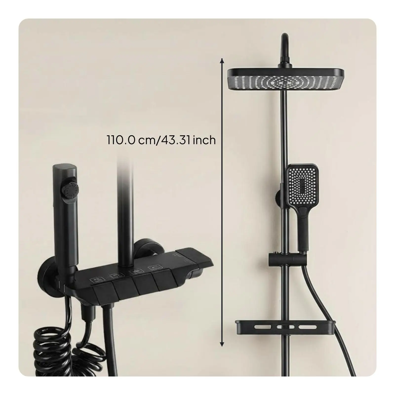 مجموعة صنبور دش الأمطار، نحاس قوي، ضغط عالي، أسود غير لامع، متعدد الوظائف، مثبت على الحائط، ملحقات الحمام