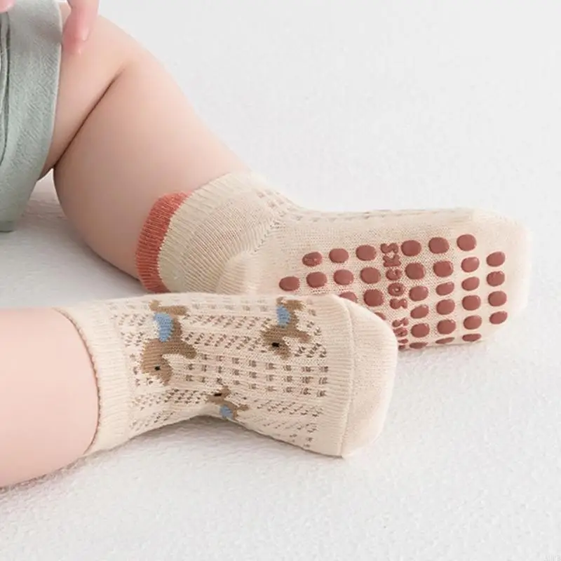 

Children's Stretch Ankle Socks 5 Pairs Cotton Blend Skid Proof Design Floor Socks With Nonslip Dots For Little Feet A2UB