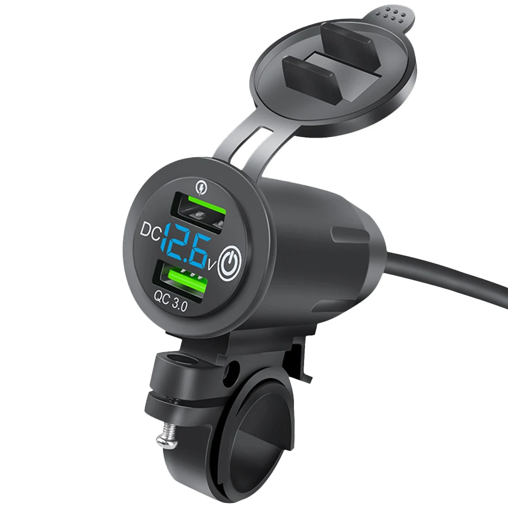 

Motorcycle Handlebar Charger Dual USB Motorcycle Charger Fast Charge QC3.0 Motorcycle Mobile Phones Charger with Voltage Display