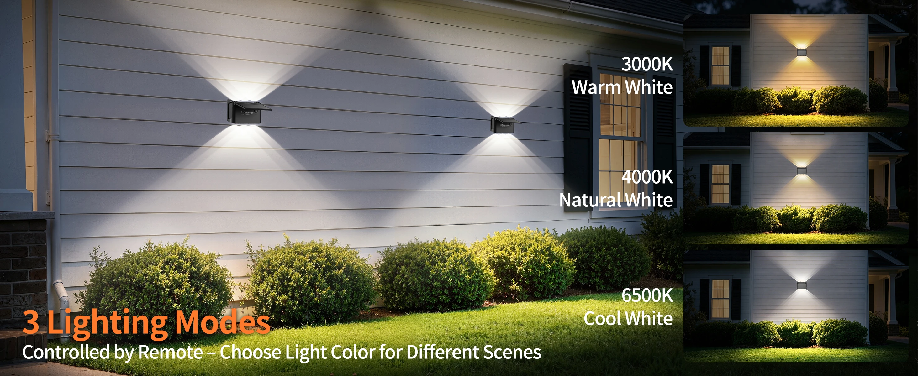 intelamp 2 Pack Outdoor Solar Wall Lights Dusk To Dawn Fence Deck Patio Light 3 Colors Mode With Remote For Wall Terraces Fences