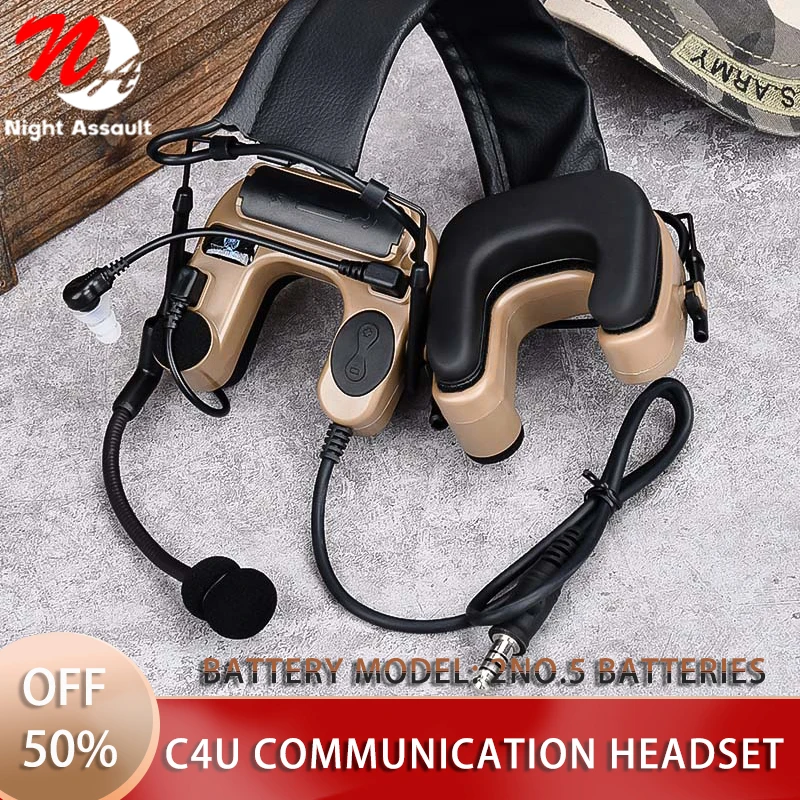 Wadsn Tactical C4U Headworn Communication Headset Pickup Anti-Noise Headphone Outdoor Battle Communication Noise proof Headset