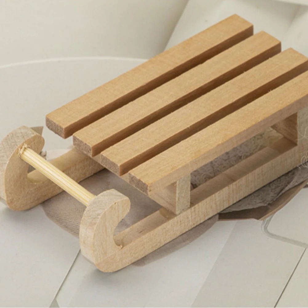 Mini Miniature Sledge Non-Toxic 1/12 Wooden Model Sledge Handmade Sleigh Desktop Craft Home Decor Crafts Doll House Accessories