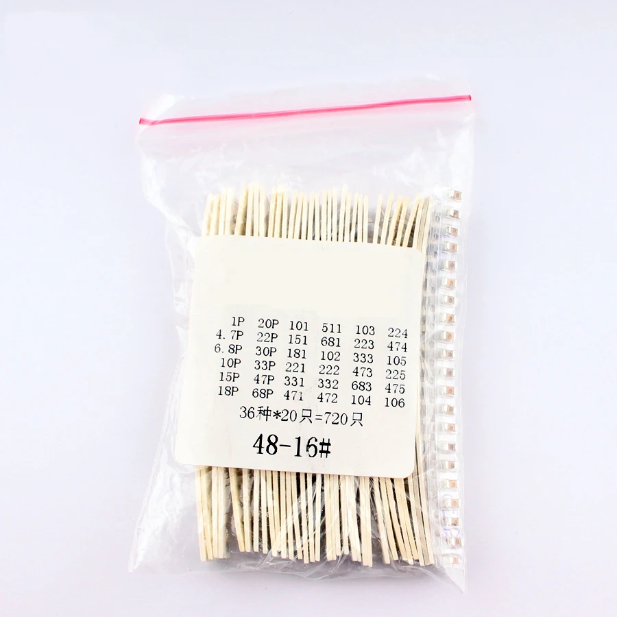 1206 SMD Ceramic Capacitor set 1pF-10uF 36Values *20pcs capacitors assortment kit 22PF 47PF 22NF capacitance sample package