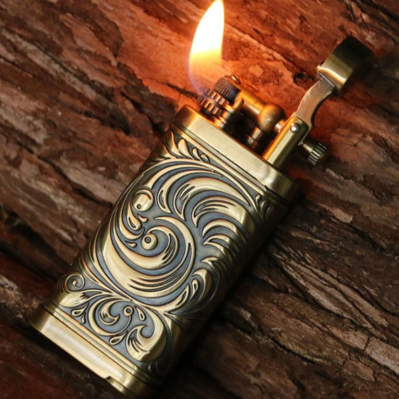 

Зажигалка для сигар Monsoon, ретро-зажигалка с тиснением, ветрозащитная зажигалка с желтым пламенем, подарочная коробка