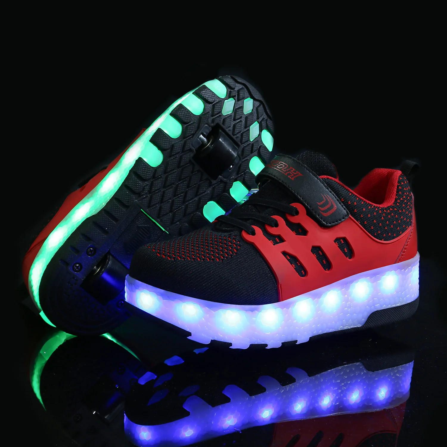 Kinderen Led Schoenen Air Mesh Ademende Usb Opladen Jongens & Meisjes Rolschaatsen Mode Kids Sneakers Maat 28-40