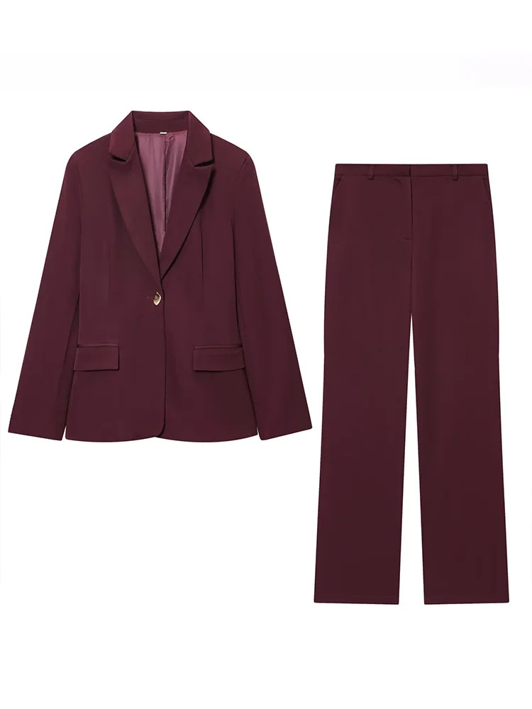 

HH Autumn Women Fashion Lapel Pocket One Button Long Sleeve Shoulder Pads Slim Blazer+Straight Pants Solid Zipper 2-Piece Set