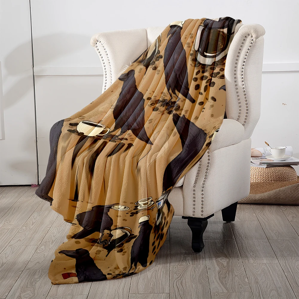 Crows Coffee Beans Cups Flannel Blanket Soft Cozy Throw Blanket for Bed Sofa Couch Fuzzy Plush Bed Cover