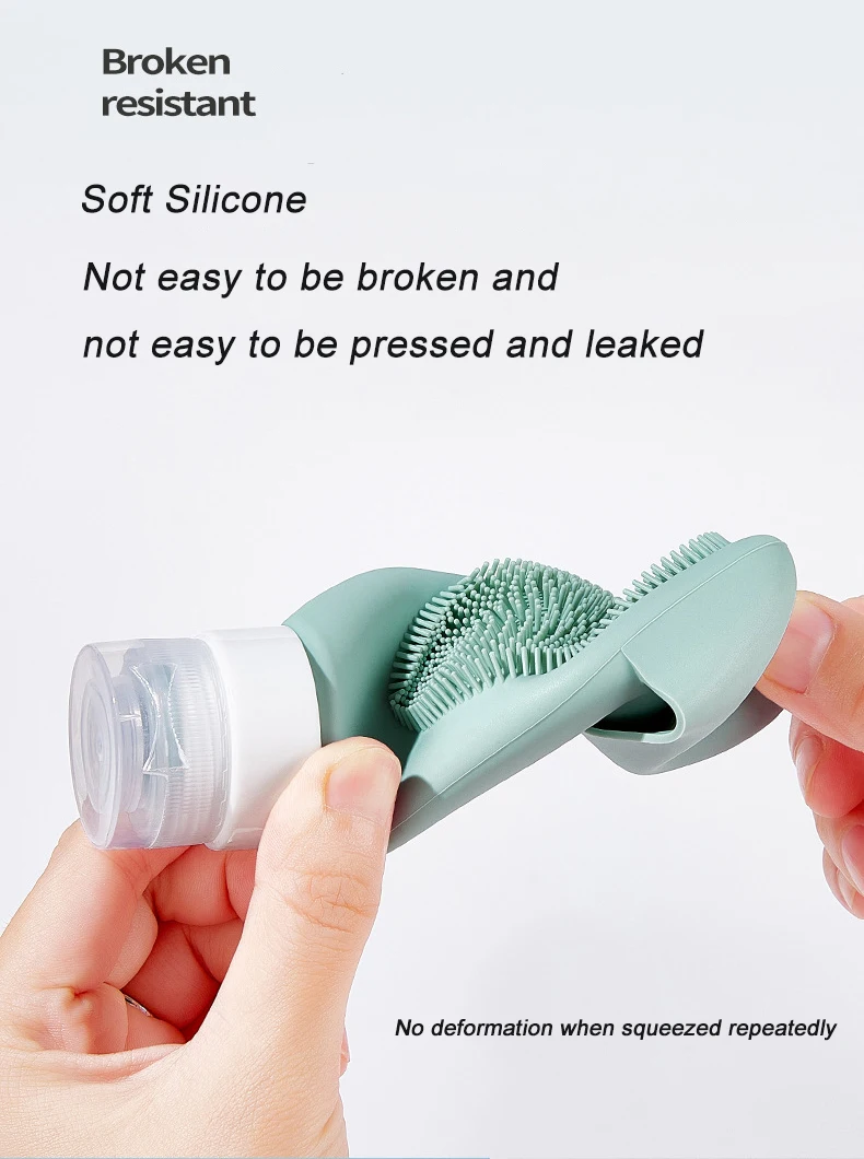 60ML Refillable Silica Bottle Lotion Shampoo Dispenser Empty Bottle  With Facial Brush Detail Portable Travel Refillable Bottle