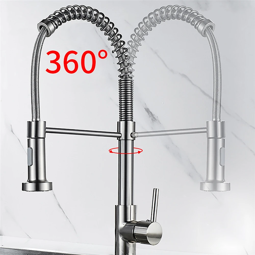 

360 Rotatable Sink Kitchen Pull-Down Spring Faucet Cold and Hot Dual Mode Single Handle Mixer Tap Faucet for Home Apartment