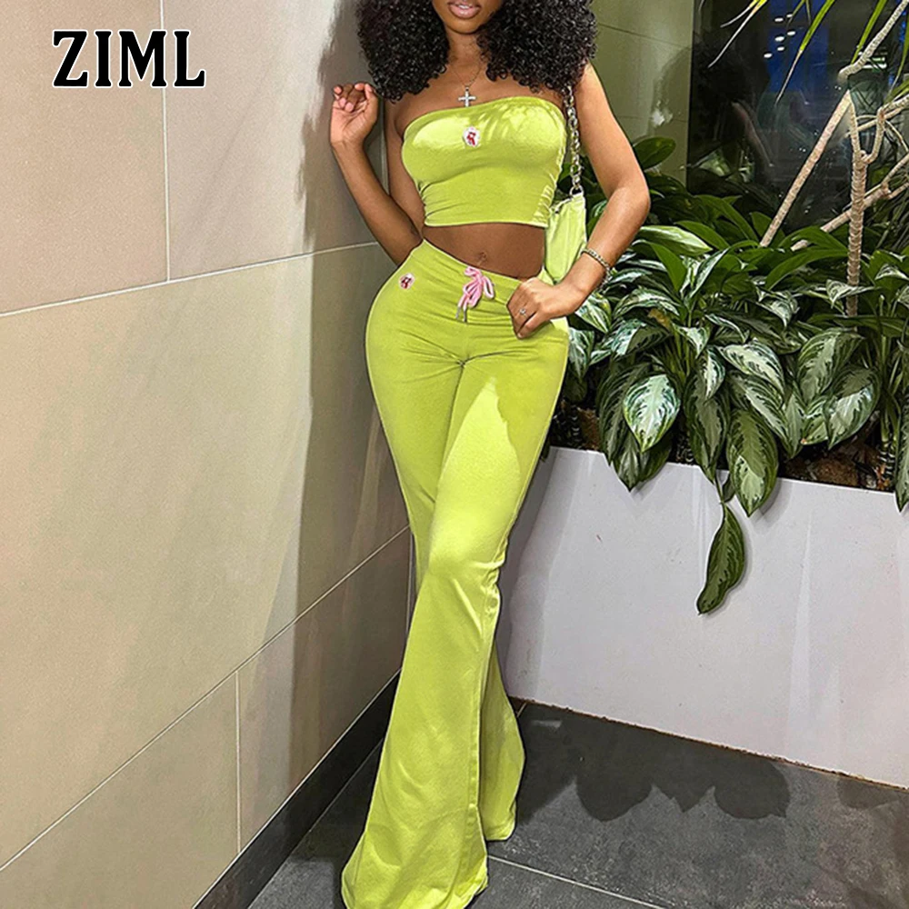 

ZIML Solid Slimming Two Piece Set for Women Strapless Backless Vest High Waist Casual Pants Minimalist Chic Set Female Fashion